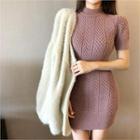 Short-sleeve Patterned Knit Minidress Pink - One Size