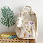 Embroidered Backpack With Bear Charm - Off-white - One Size