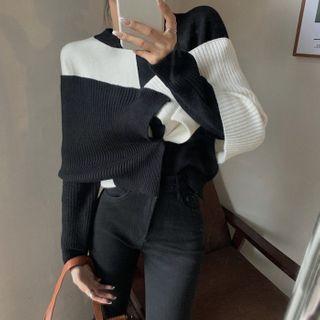 Panel Color Block Knit Top As Shown In Figure - One Size