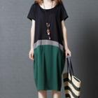 Color Block Elbow-sleeve Midi T-shirt Dress