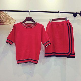 Set: Color Block Knit Top + Skirt