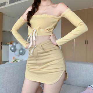 Long-sleeve Off Shoulder Top / Mini Skirt