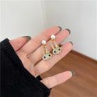 Rabbit Rhinestone Faux Pearl Dangle Earring 1 Pair - White & Gold - One Size