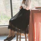 Lace Trim A-line Midi Skirt