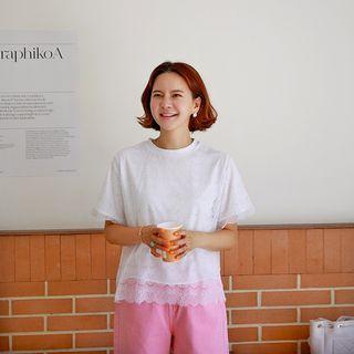 Crewneck Lace Overlay T-shirt