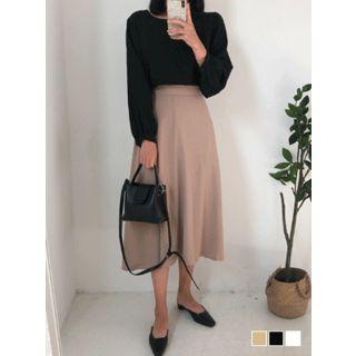 Round-neck Balloon-sleeve Textured Top