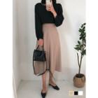 Round-neck Balloon-sleeve Textured Top