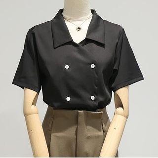 Short-sleeve Collared Double-breasted Blouse