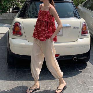 Spaghetti Strap Polka Dot Top / Cropped Harem Pants