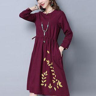 Leaf Embroidered A-line Dress