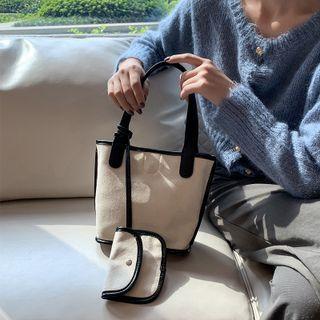 Contrast Trim Tote Bag White - One Size