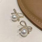 Faux Pearl Bow Drop Earring 1 Pair - Silver Needle - White - One Size