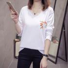 Lace Trim Embroidered Long-sleeve T-shirt