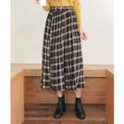 Band-waist Plaid Skirt Black - One Size