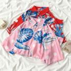 Short-sleeve Dotted Leaf Print Shirt