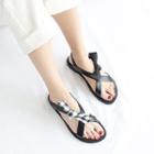 Bow-accent Faux Leather Flat Sandals