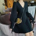 V-neck Balloon-sleeve Knit Dress