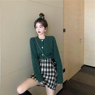 Cardigan / Plaid Mini Fitted Skirt