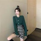Cardigan / Plaid Mini Fitted Skirt