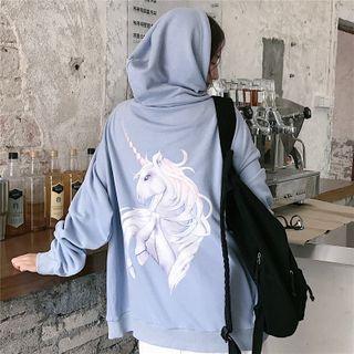 Lettering Unicorn Printed Hooded Zipped Jacket