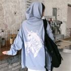 Lettering Unicorn Printed Hooded Zipped Jacket