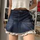 Ruffled Denim Mini A-line Skirt