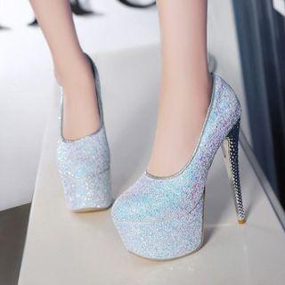 Sequined Platform Stiletto Heel Pumps