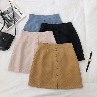 Single-breasted High-waist Corduroy Skirt