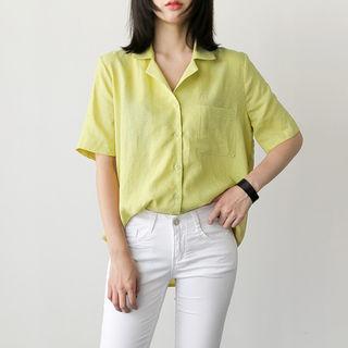 Notched-lapel Pocket-detail Shirt