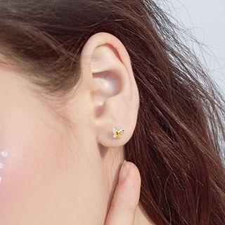 925 Sterling Silver Butterfly Stud Earring 1 Pair - Gold & Silver - One Size