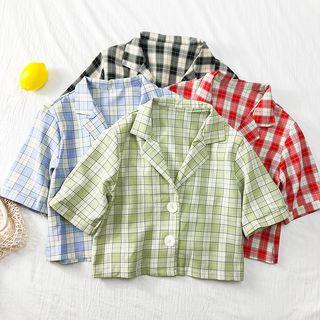 Lapel Plaid Crop Shirt