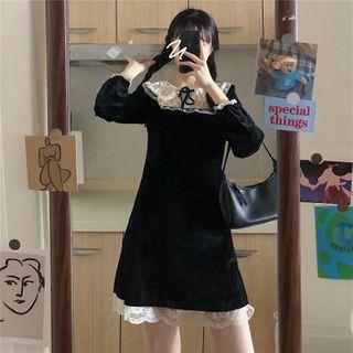 Cut-out Lace-trim Velvet Dress