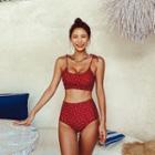Set: Dotted Swim Top + Bottom + Eyelet Camisole Top