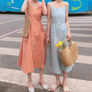 Pocketed Midi Spaghetti Strap Dress