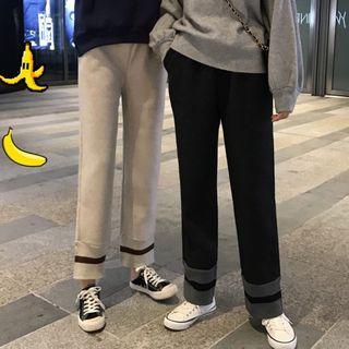 Striped-cuff Straight-leg Pants