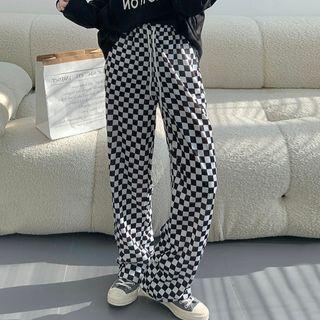 Plaid Casual Sports Pants Black - One Size