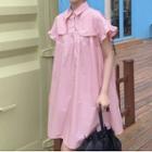 Cape-sleeve A-line Dress Pink - One Size