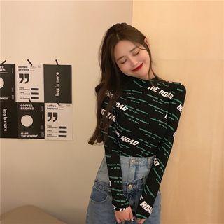 Mock-neck Letter T-shirt
