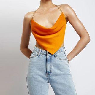 Chain-strap Satin Crop Camisole Top