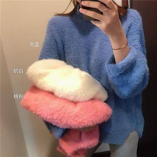 Long Sleeve Plain Furry Knit Top