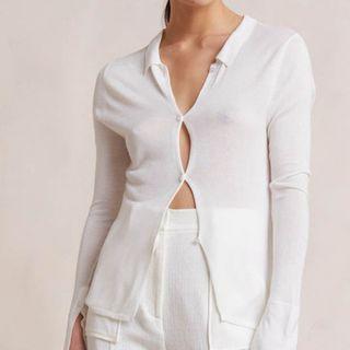 Long-sleeve Collar Button-up Crop Shirt