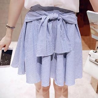 Tie-waist Striped A-line Skirt
