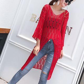 Distressed Slit Long Sweater