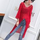 Distressed Slit Long Sweater