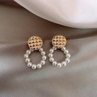 Disc Alloy Faux Pearl Hoop Dangle Earring