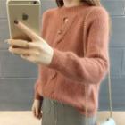 Mock-neck Cutout Cable Knit Sweater