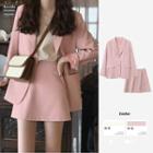 Set: Plain Single-breasted Blazer + Mini A-line Skirt