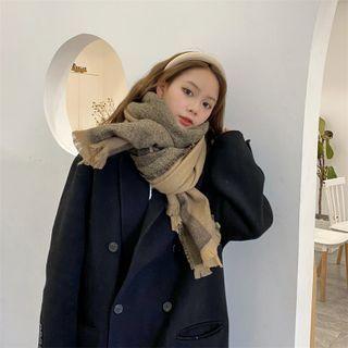 Two-tone Knit Scarf Brown - One Size