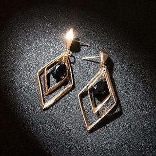 Geometric Drop Ear Stud 1 Pair - Silver & Black - One Size