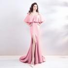 Elbow-sleeve Cold-shoulder Mermaid Evening Gown